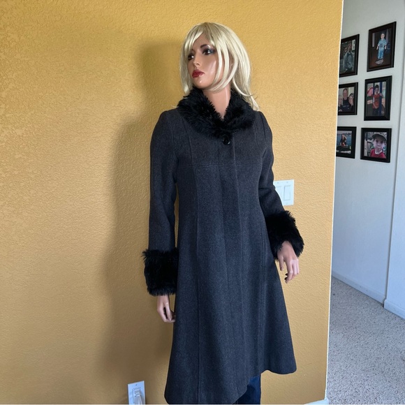 KC Collections Lambswool Faux Fur Embellished Long Coat - Picture 10 of 12